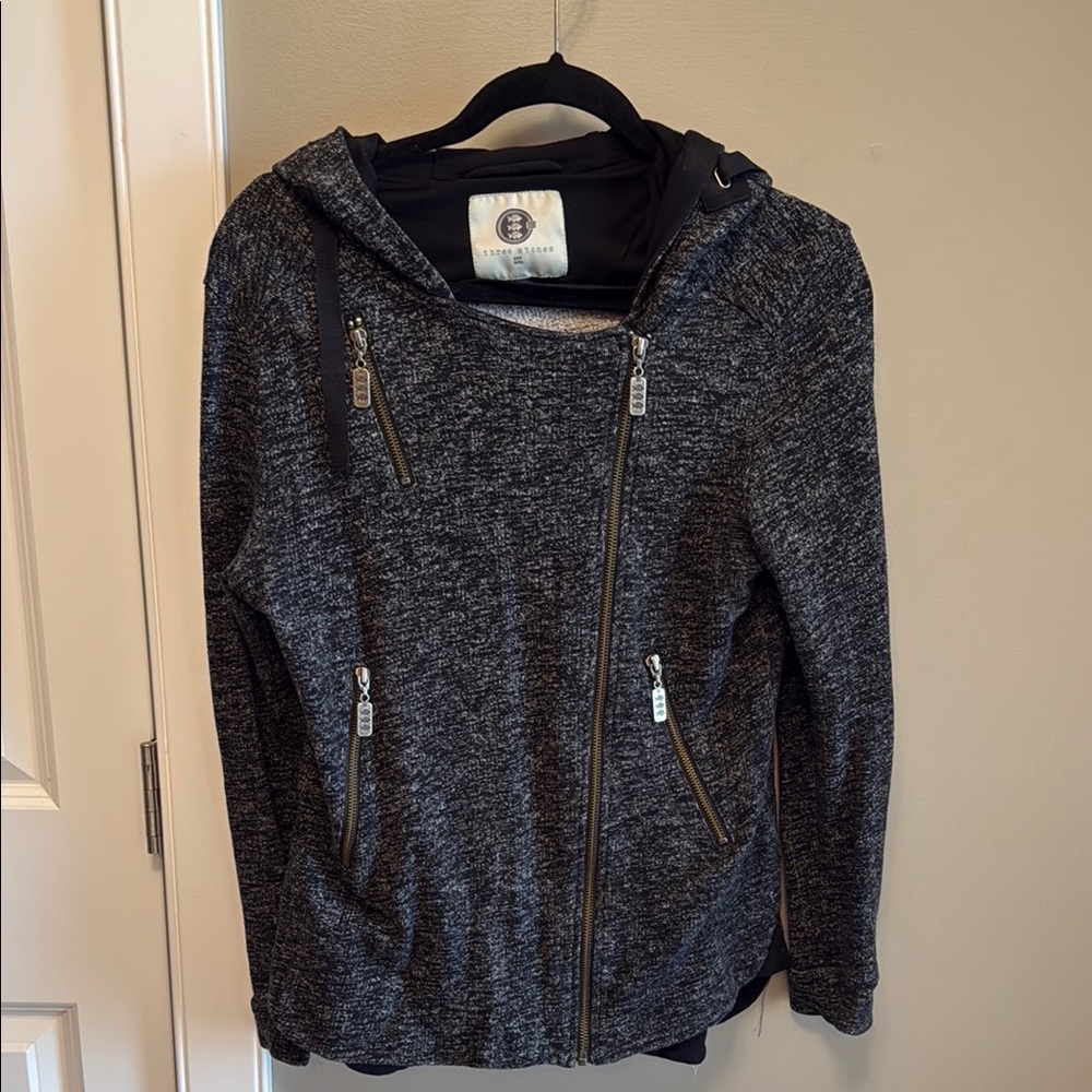 Gray Fitted Long Sleeve Zippered Hoodie
